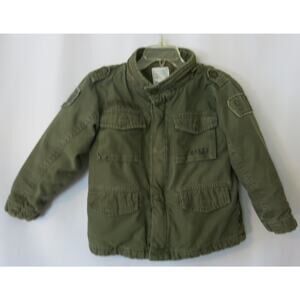 OLD NAVY TODDLER Jacket Army Green Full Zip Utility Size 4T Pocket Patches Lined